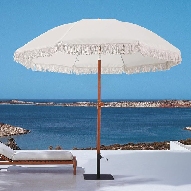 Kbrellaoutlets 6.5FT Patio Umbrella with UV 50+ Protection, 8 Ribs, Push Button Tilt, Tassels - Ideal for Beach and Rain Protection, Your Versatile Outdoor Companion