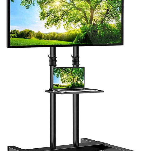 Mobile TV Stand on Wheels for 32-75 Inch Flat/Curved Panel Screens TVs - Height Adjustable Floor Trolley Stand Holds up to 99lbs - Tilt Rolling TV Cart with Shelf Max VESA 600x400mm