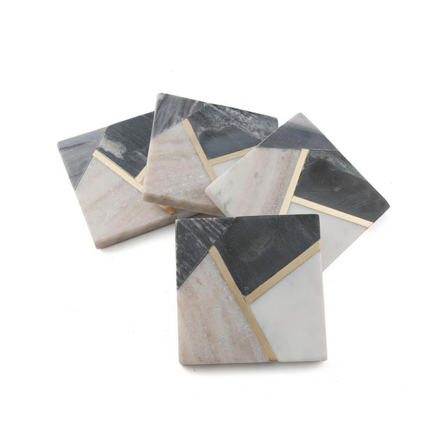 Thirstystone Set of 4 Geometric Color Block Marble Coasters