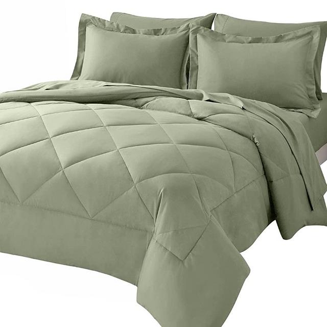 CozyLux Full/Queen Comforter Set with Sheets 7 Pieces Bed in a Bag Sage Green All Season Bedding Sets with Comforter, Pillow Shams, Flat Sheet, Fitted Sheet and Pillowcases