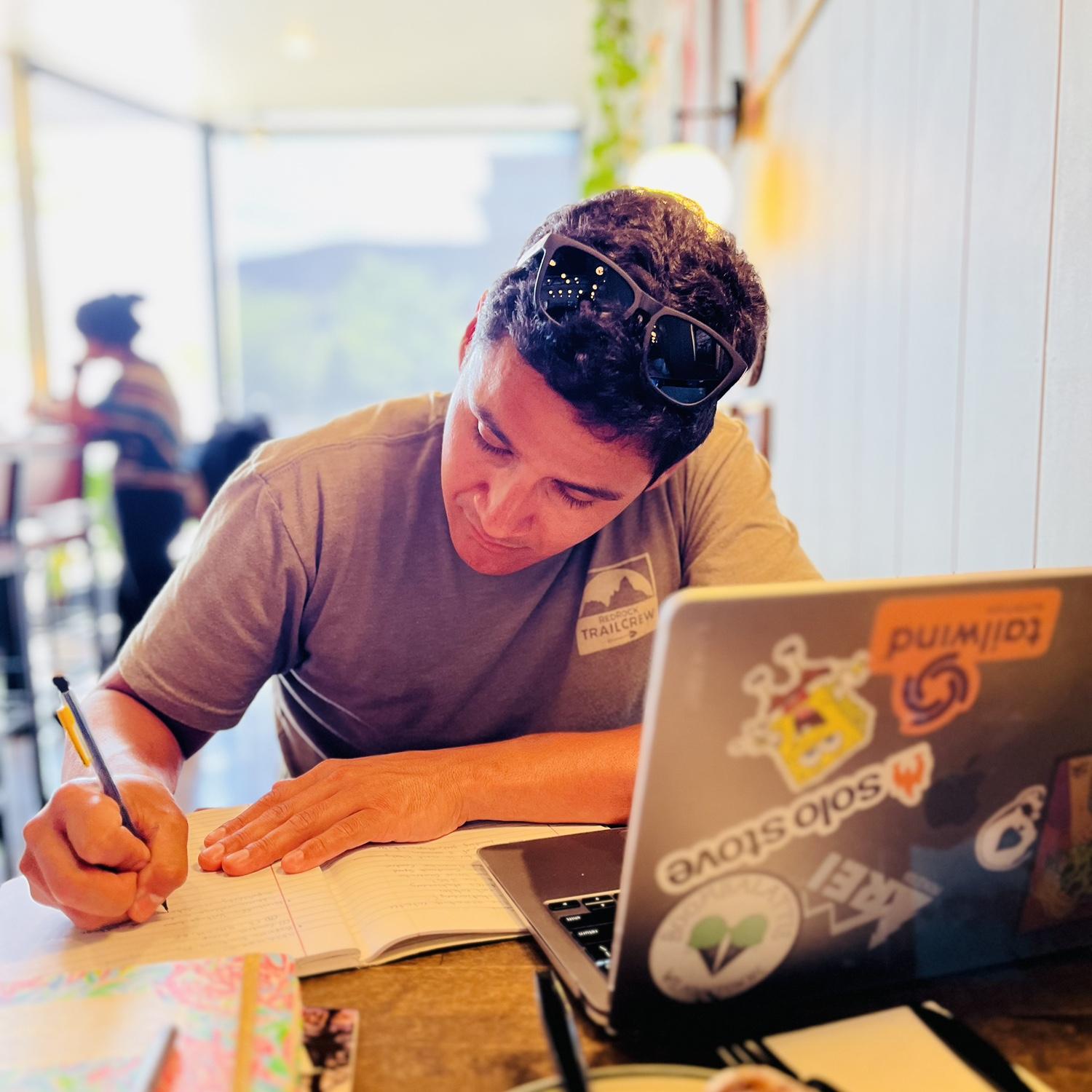 Ian studying for his Aviation Maintenance degree from Southern Utah University at his favorite coffee shop in Cedar City, Utah!