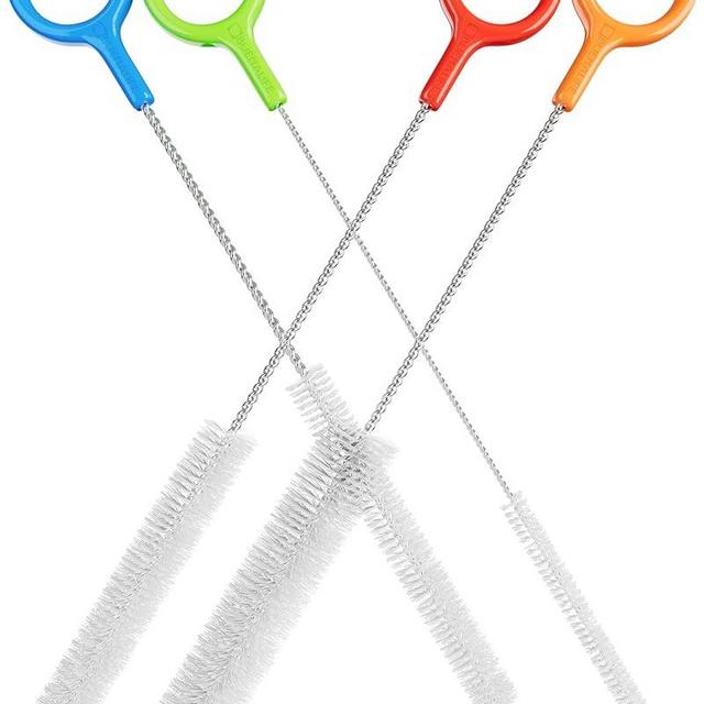 Heavy Duty Cleaning Brushes Set of 4 - Extra Long Straw Cleaners for Metal and Plastic Reusable Drinking Straws, to Clean Small Spaces, Sippy Cups, Water Bottles - Sturdy Hard Brush Bristles