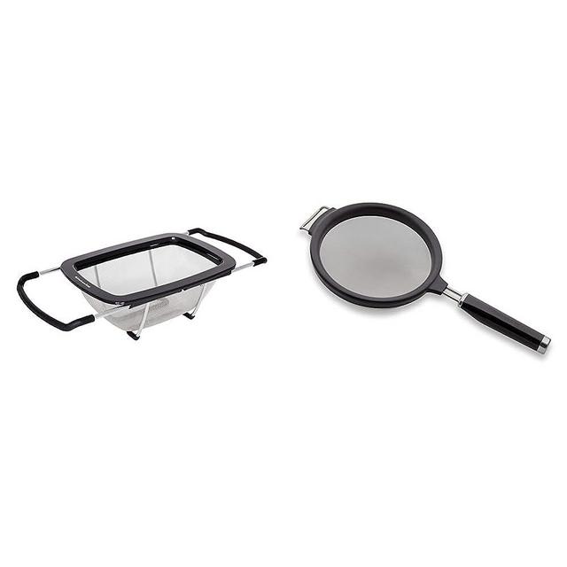 KitchenAid Expandable Stainless Steel Colander, One size, Black & Classic Strainer, 7-Inch, Black