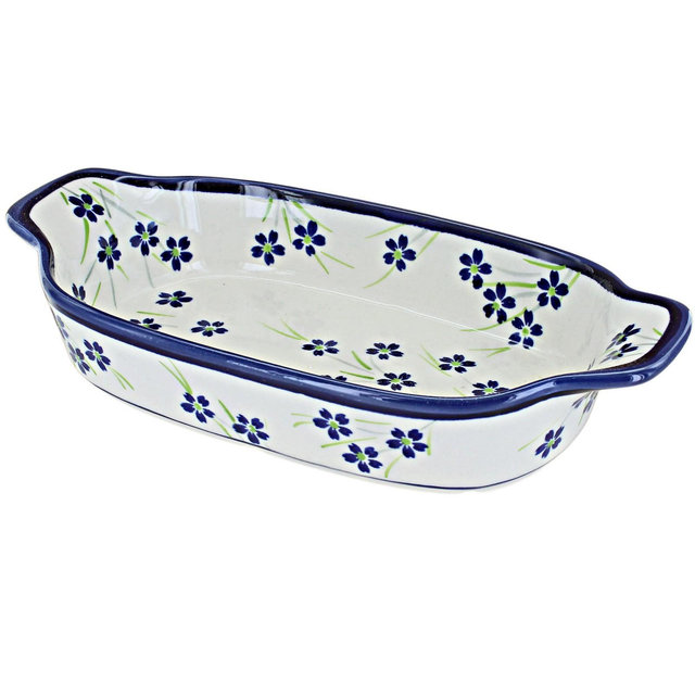 Blue Rose Polish Pottery Willow Rectangular Serving Dish with Handles