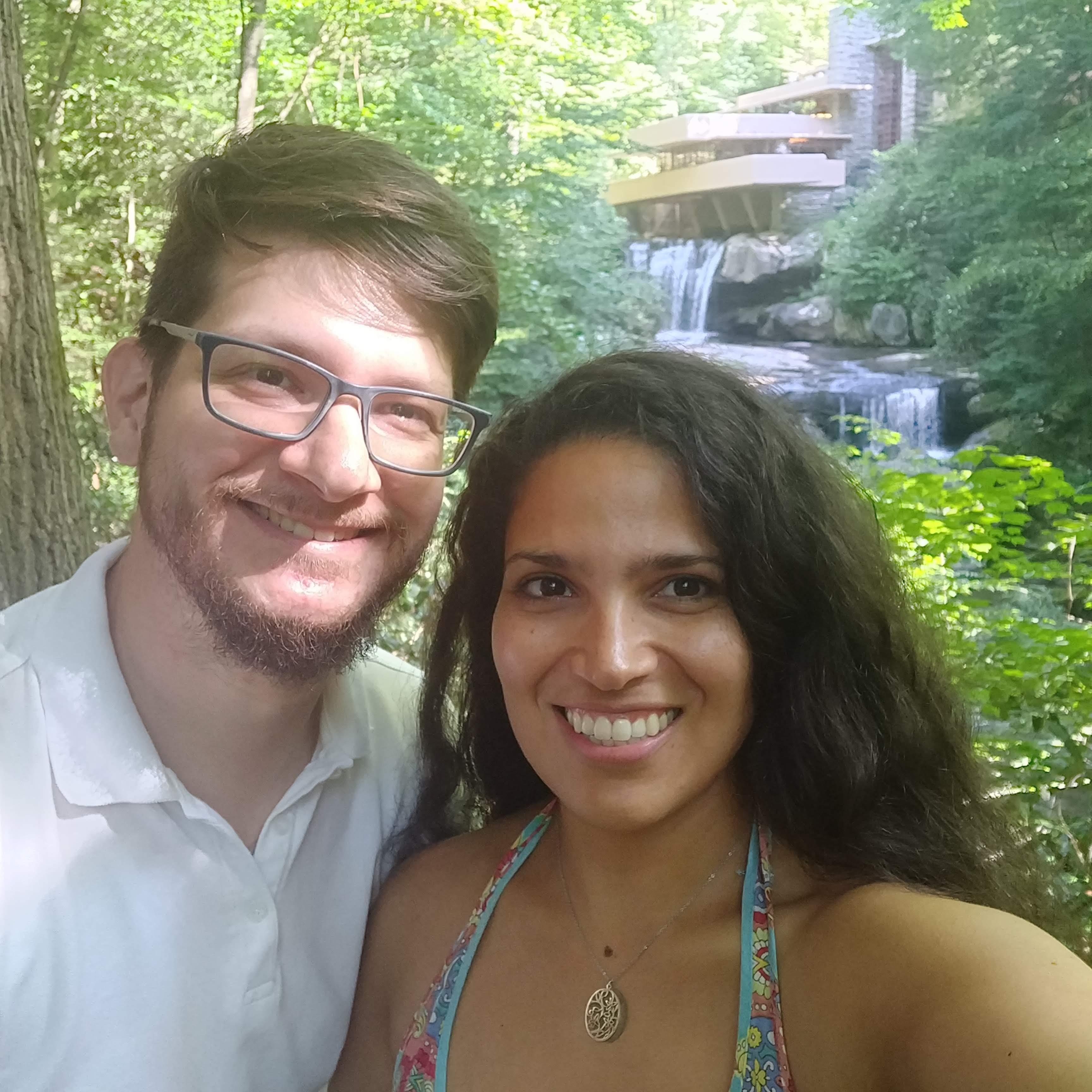Nilvea explaining to Panos the beauty of architecture. Falling Water, PA