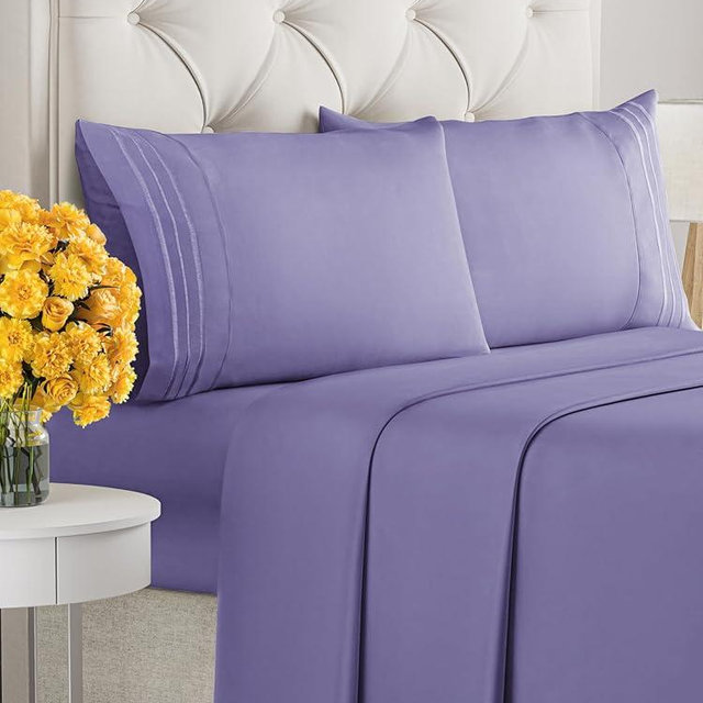Queen Size 4 Piece Sheet Set - Extra Soft, Breathable & Cooling Sheets - Hotel Luxury Durable Bed Sheets for Women & Men - Deep Pockets, Easy-Fit & Wrinkle-Free Sheets - French Violet Oeko-Tex Sheets
