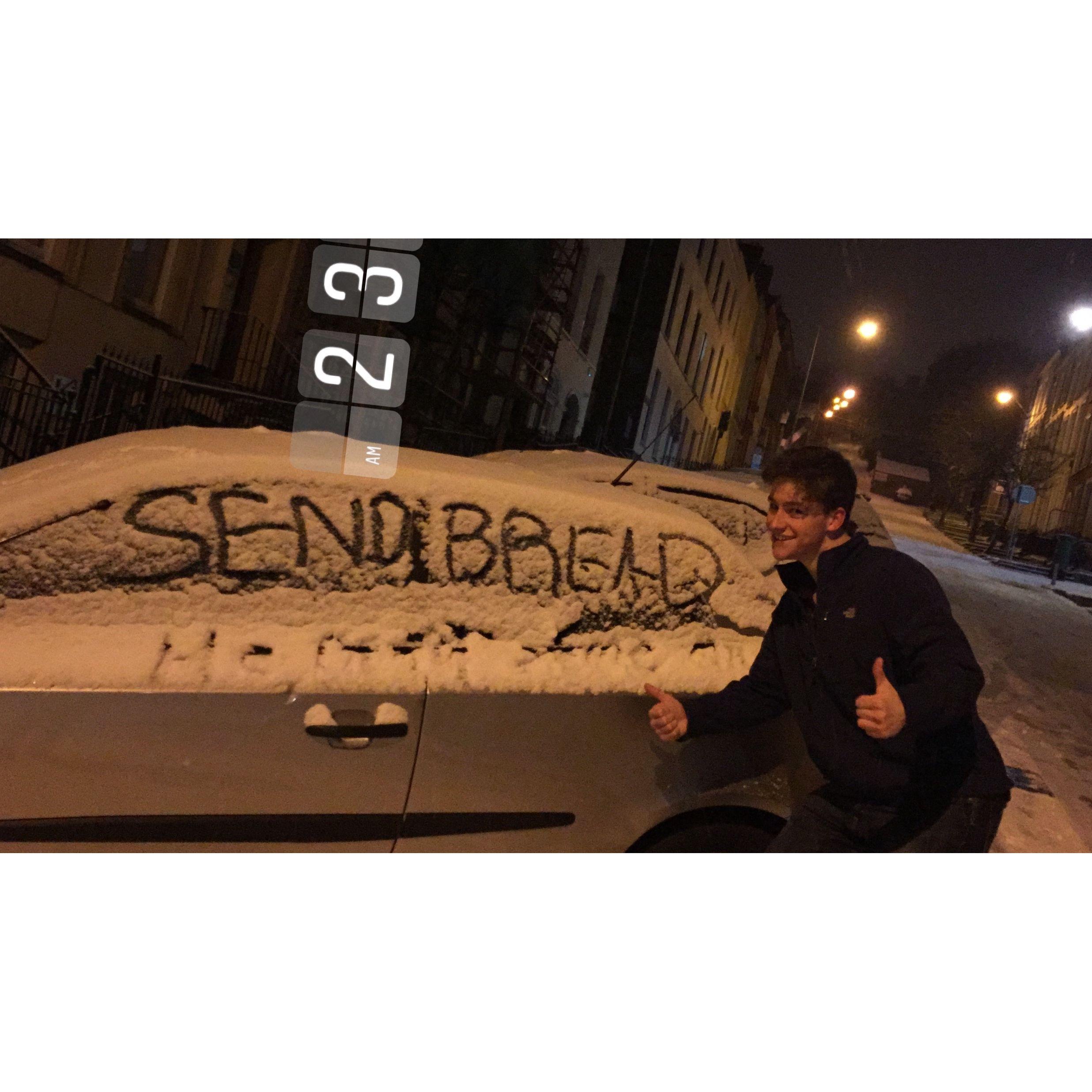 The begining! This is the first photo taken between Lindsey and Quinn from the night they met. It was a snowy night in Cork City, Ireland and the entire country was in a panic of buying bread.