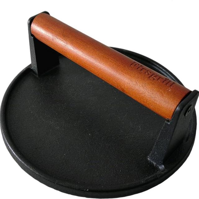 Firsgrill Cast Iron Grill Presses with Wood Handle (Round w Flat Bottom)