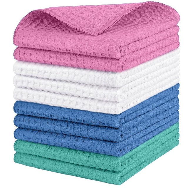 HOMEXCEL Waffle Weave Microfiber Towel, 10 Pack Lint Free Cleaning Rags, 12 x 12 Inches Barista Towels, Reusable Microfiber Cleaning Cloth for Household, Kitchen, Glass and Window, Multicolor
