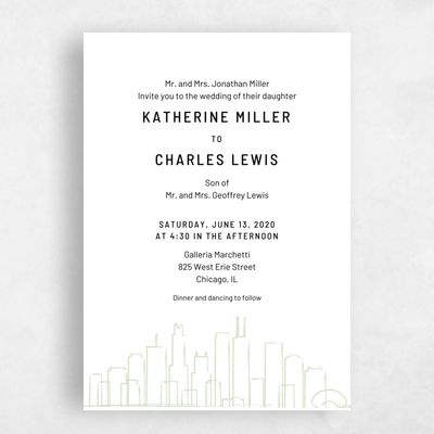 Mint, Green Wedding Invitation - Chicago Skyline