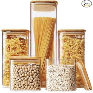 Square Glass Jars with Bamboo Lids, Multi Size Set of 5