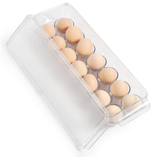 CherHome Egg Container for Refrigerator，Plastic Egg Holder 14 Count，Egg Storage Container Egg Organizer Egg Tray for Refrigerator，Clear Fridge Egg Holder，Clear