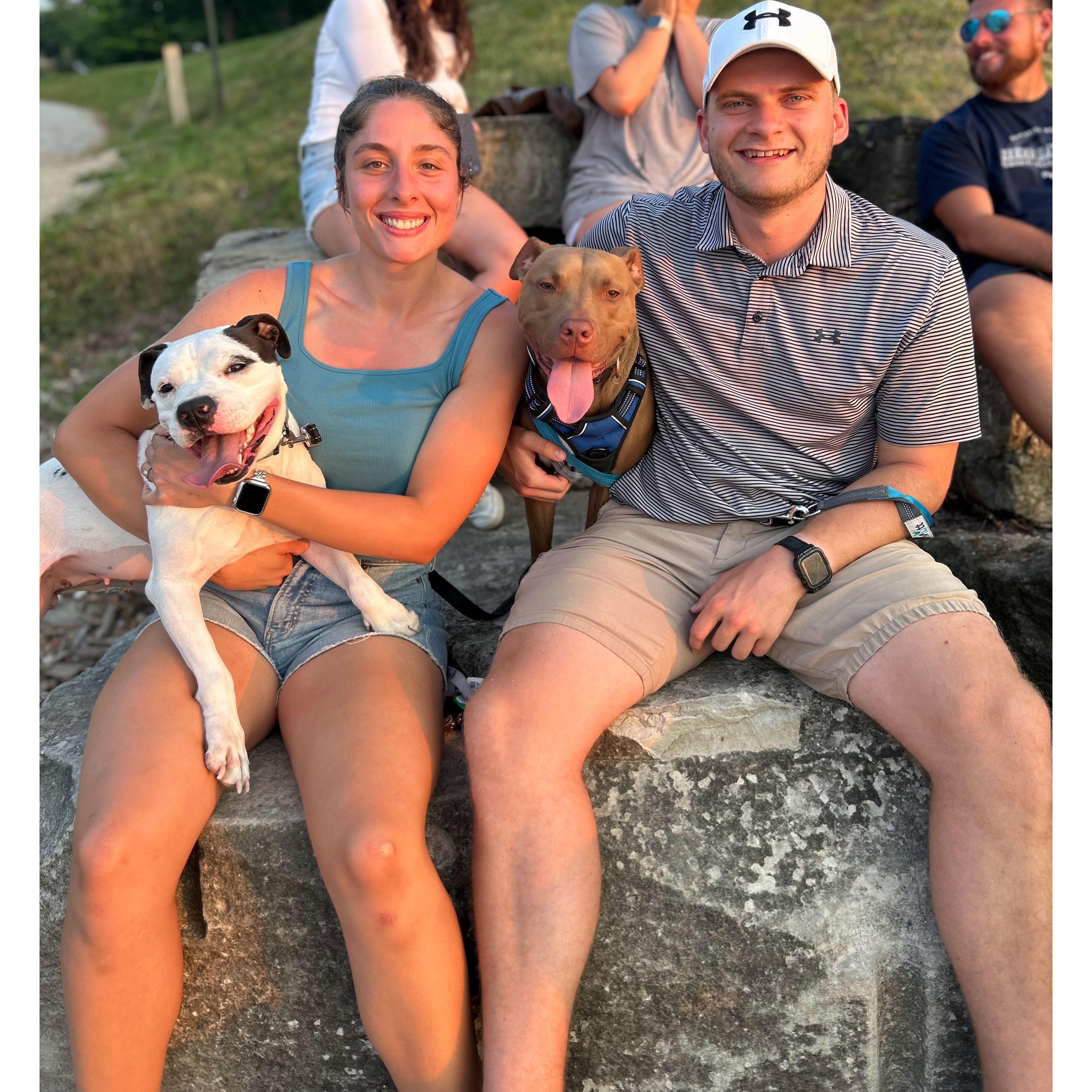 Enjoying the lake with Greta and Obi