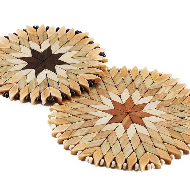 Set of 2 Large Handmade Wooden Trivets for Hot Dishes - Diameter 9" and 7" - Big Coasters and Hot Pads - Great Kitchen Gift Idea
