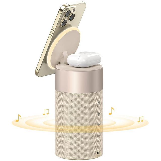 COLSUR Bluetooth Speaker, Magnetic Wireless Charger, Bluetooth Speakers with Night Light, 2 in 1 Wireless Charging Station for iPhone 14/13/12 Series, AirPods Pro/3/2（Gift Ideal）
