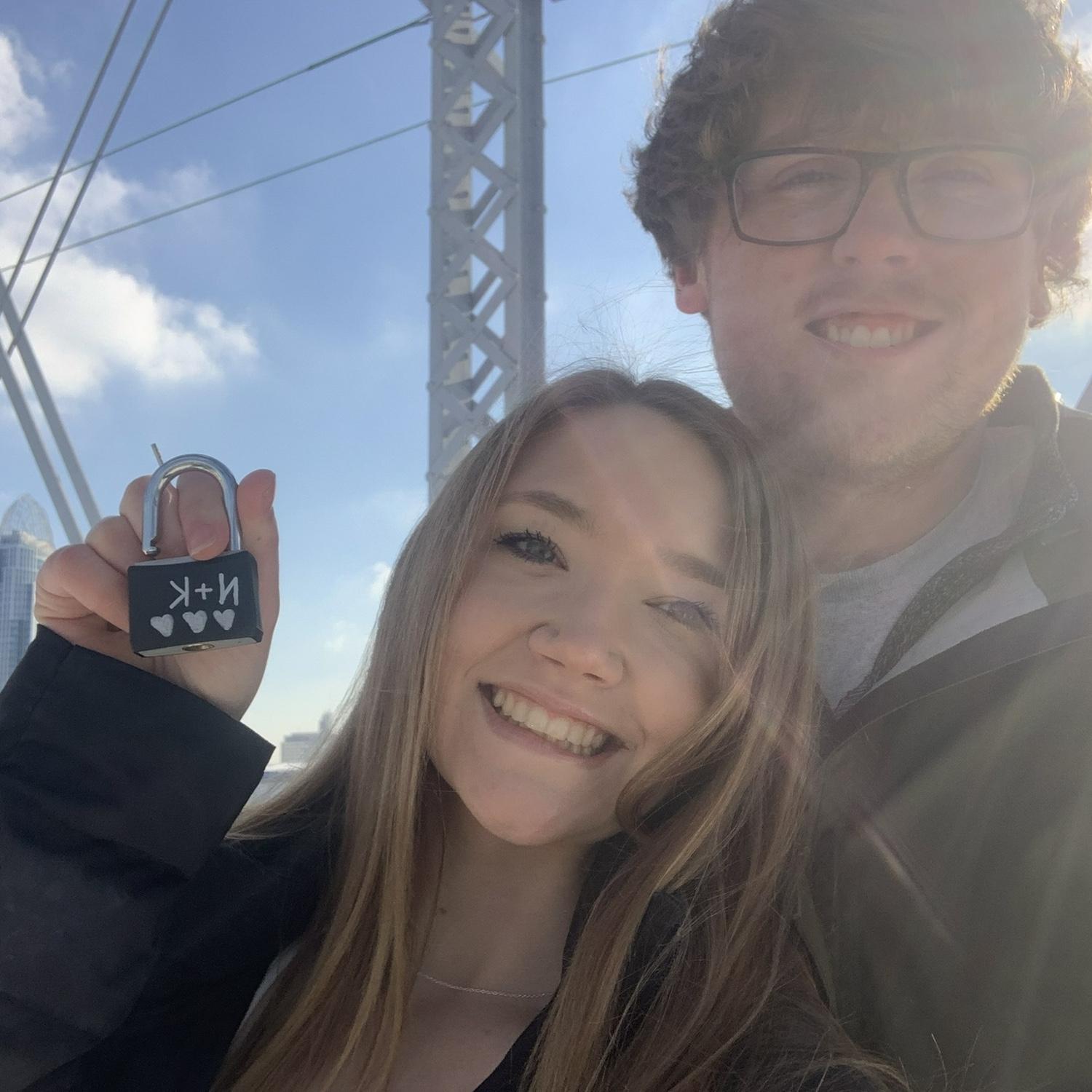 Adding our love lock to the Purple People Bridge, Cincinnati