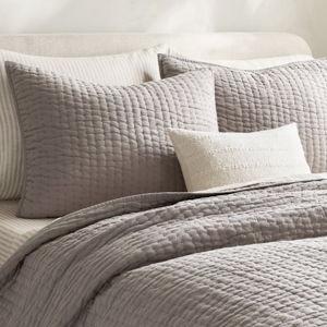 European Linen Cotton Stitch Quilt Set - Stone, King/Cal King