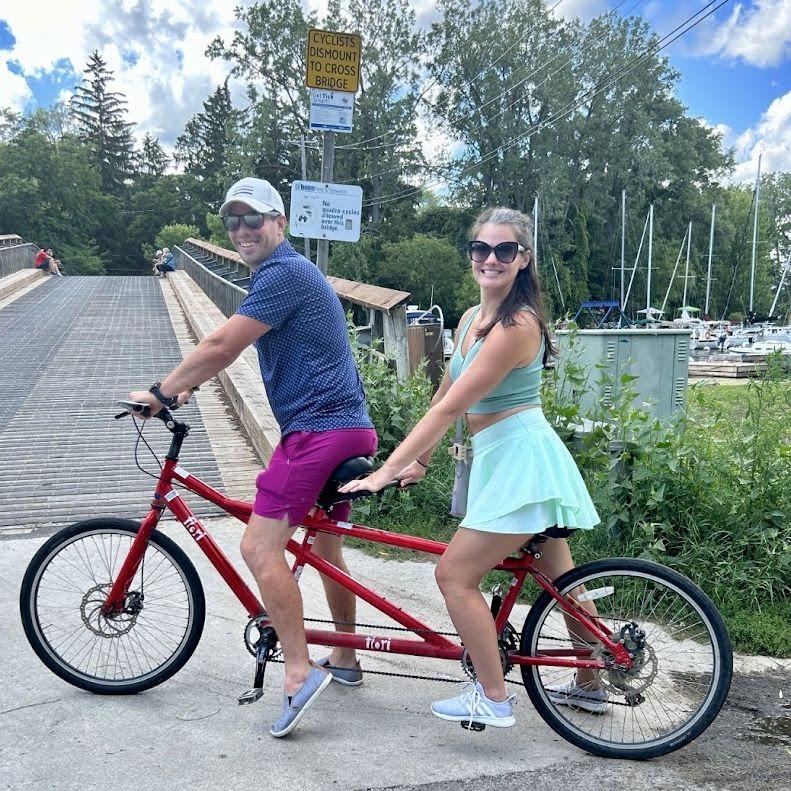 Tandem biking on Toronto Island in Aug 2023. It's a great way to test your partnership!
