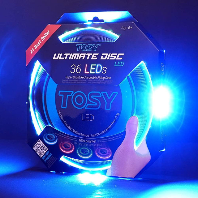TOSY 36 and 360 LEDs Flying Disc - Extremely Bright, Smart Modes, Auto Light Up, Rechargeable, Perfect Birthday & Camping Gift for Men/Boys/Teens/Kids, Standard 175g frisbees
