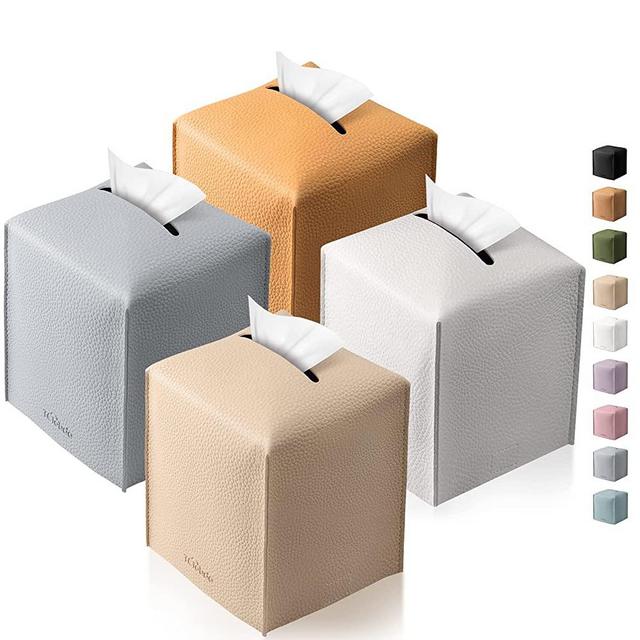 Tissue Box Cover, Tclouda, Modern PU Leather Square Tissue Box Holder for Creative Decorative, 4 Pack, Ideal for Bathrooms/Office/Car/Nightstand/Outdoor Tent, 5"X5"X5", White&Beige&Gray&Claybank