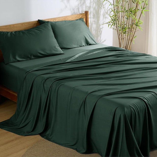 Bedsure GentleSoft King Size Sheets Set, Cooling Sheets for Hot Sleepers, Rayon Derived from Bamboo, Breathable & Soft, Deep Pocket Up to 16 Inches, Hotel Luxury Silky Bedding, Mallard Green
