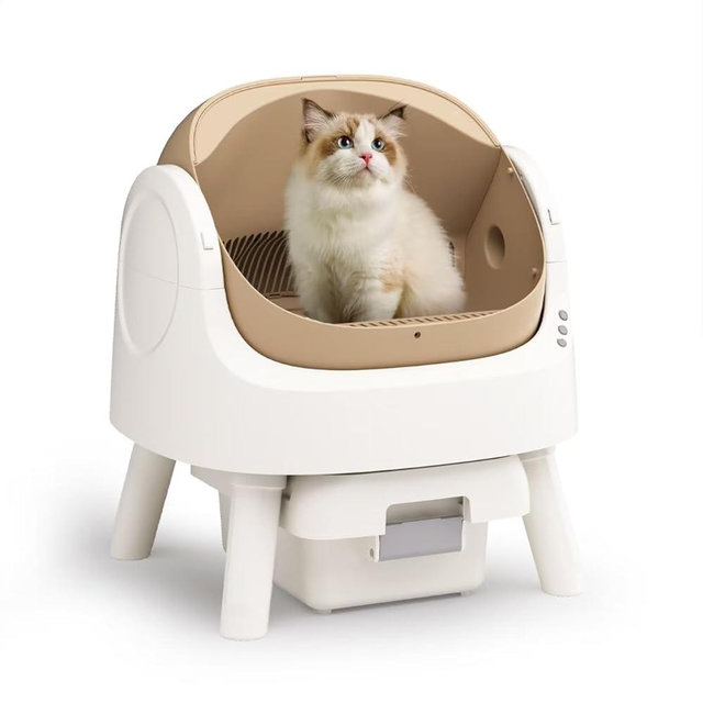 wozhio Autoscooper 11 Self-Cleaning Automatic Cat Litter Box, with Open-Top Design, Included Safety Sensor and 10L Large Waste Bin, with Trash Bags and Litter Mat, Coffee Brown