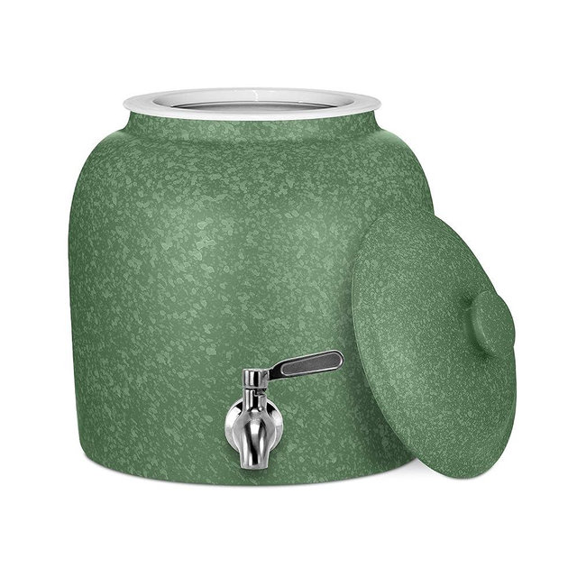 Geo Sports Porcelain Water Dispenser (Solid Color Speckled Series); Lid And Valve Included, E-Comm Shipping Ready (Green Crock W/Speckled Design)