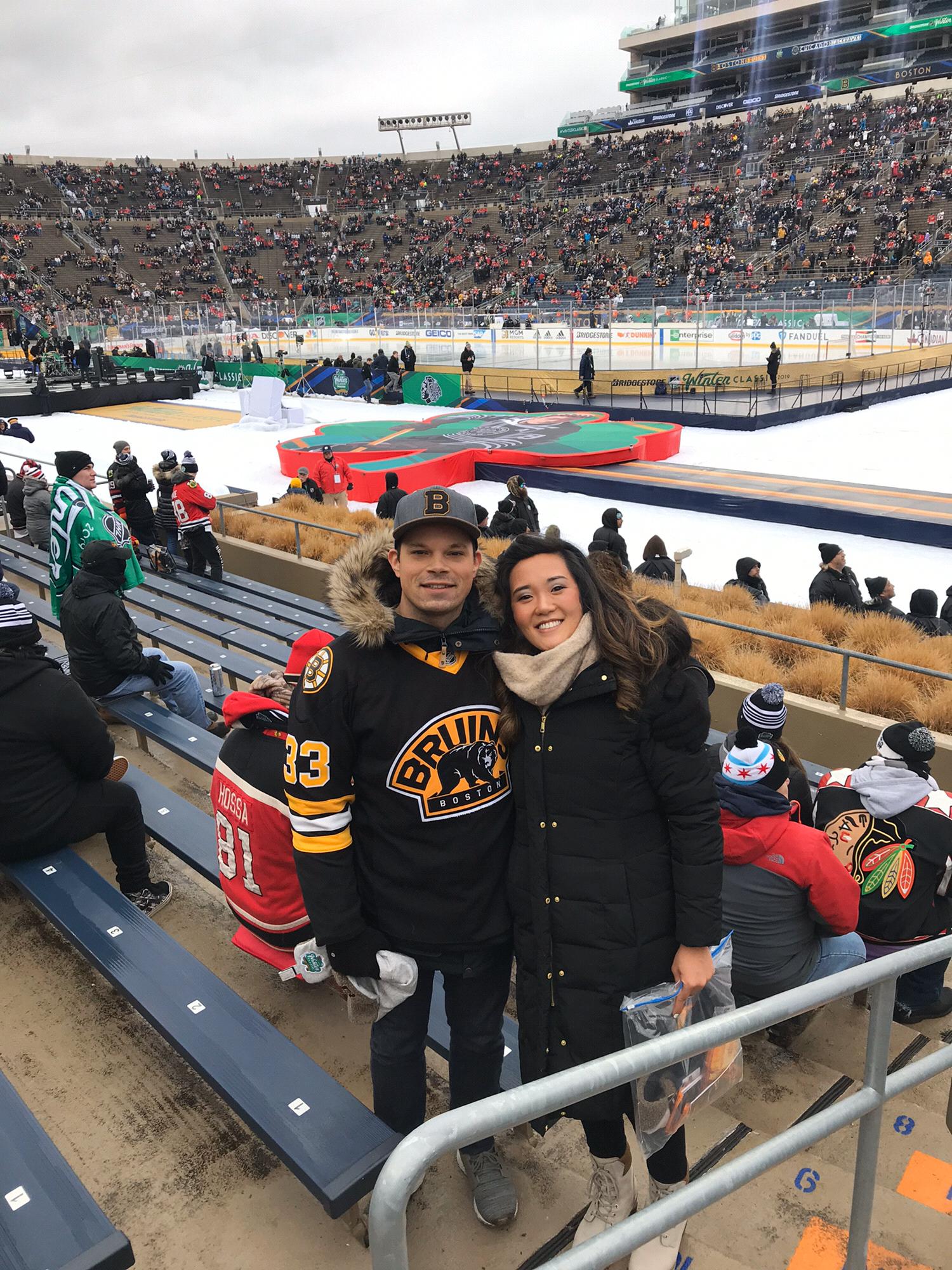 Our first Winter Classic together. Fun fact? It was so cold, we had hand warmers in our pants!