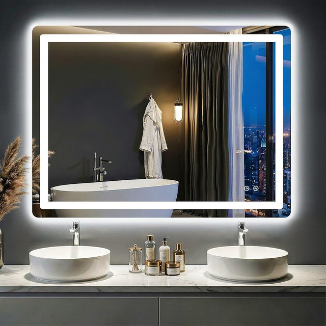 LED Bathroom Mirror with Lights - Anti-Fog, Dimmable, Backlit+Frontlit, 3 Color Light - 40"x30" Lighted Vanity Mirrors for Wall, Shatterproof Tempered Glass, Memory Function