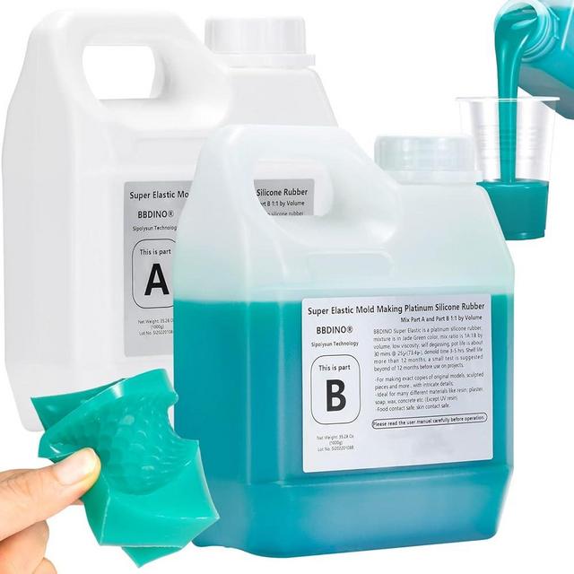 BBDINO Super Elastic Silicone Mold Making Kit 70.56 Oz, Liquid Silicone for Mold Making, Silicone Rubber Mold Making Kit 1:1 by Volume Ideal for Casting 3D Resins Molds| Silicone Molds Jade Green