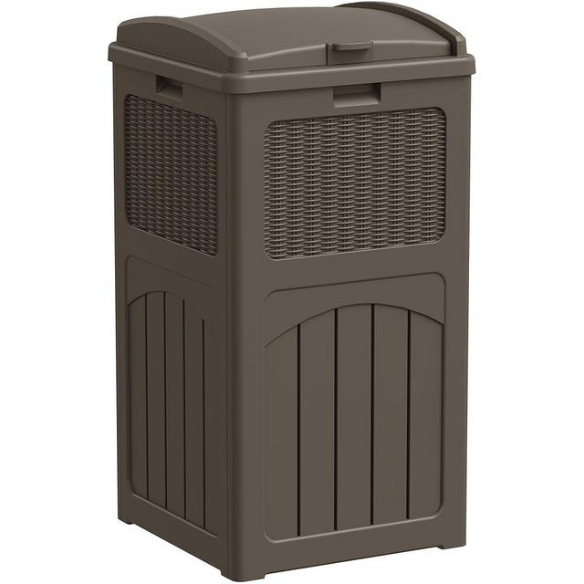 Greesum 33 Gallon Outdoor Trash Can with Lid, Waterproof Resin Garbage Bin for Hideaway, Deck, Patio, Brown