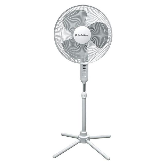 Comfort Zone CZST161BTE 3-Speed 16-inch Oscillating Pedestal Fan with Folding Base and Adjustable Height and Tilt