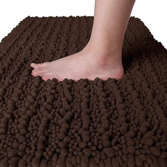 Yimobra Original Luxury Shaggy Bath Mat, 24 x 17 Inches, Soft and Cozy, Super Absorbent Water, Non-Slip, Machine-Washable, Thick Modern for Bathroom Bedroom, Brown