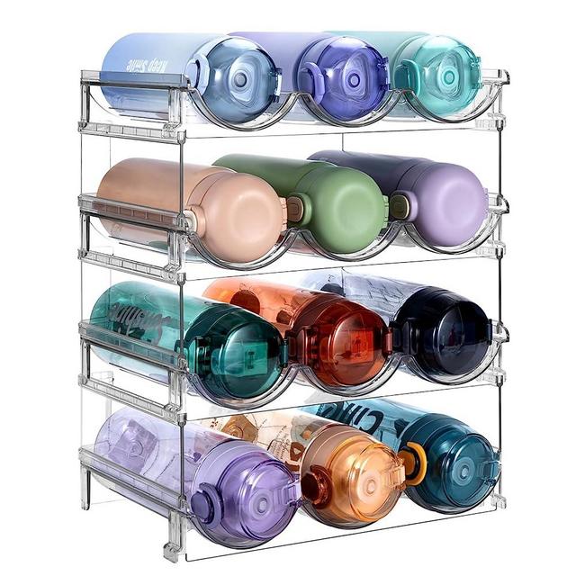 Sbosbo Water Bottle Organizer, Stackable Bottle Storage Rack, 4 Pack Water Bottle Holder for Kitchen Fridge Cabinet Organization and Storage, Plastic Wine Rack/Drink Bottle Holder (4 Pack)