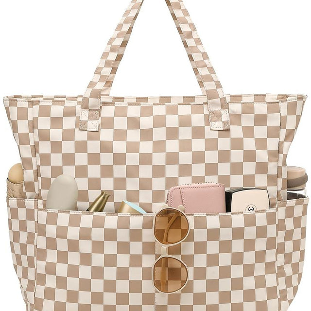 LEDAOU Large Beach Tote Bag Women Waterproof Sandproof Zipper Beach Tote Bag for Pool Gym Grocery Travel with Wet Pocket