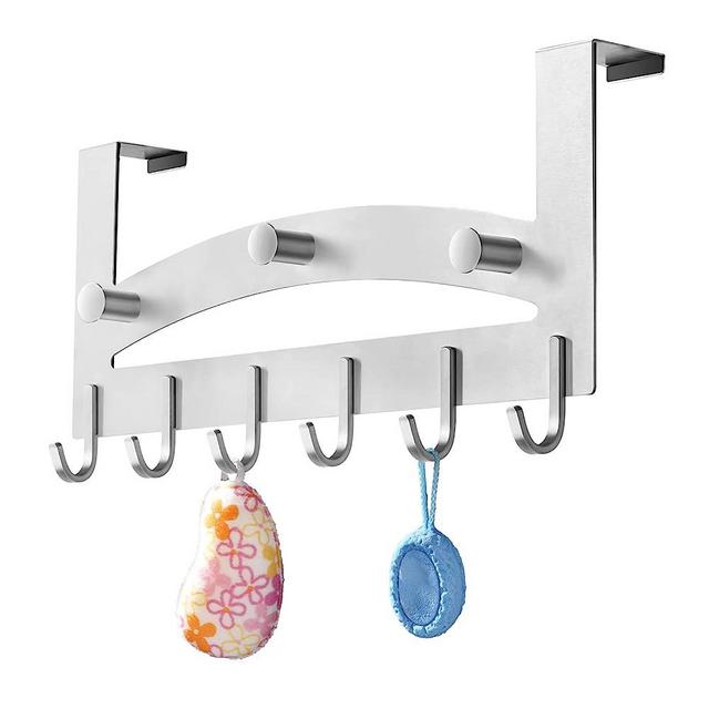 Over The Door Hook Hanger - Behind Door Coat Towel Rack - Heavy Duty Stainless Steel Back of Door Hooks for Hanging Clothes, 9 Hooks, Fits Most Doors