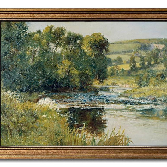 Gold Framed Wall Art Vintage River Canvas Wall Art Nature Landscape Antique River Artwork Prints Picture for Living Room Bedroom Farmhouse Bathroom Office Decor, 12x16