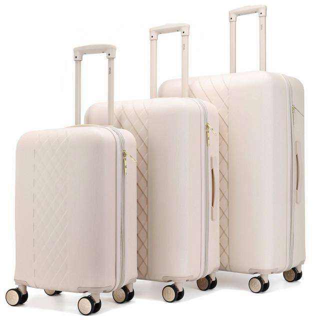Badgley Mischka Diamond Expandable Hardside Checked 3pc Luggage Set - Champagne