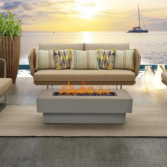 BAIDE HOME Outdoor Low Profile Fire Table, 48-inch Rectangle Propane Gas Fire Pit Table, 50,000 BTU Modern Firepit w/ Lid, Fire Glass, Cover, 10ft Propane Extension Hose...Flint Gray