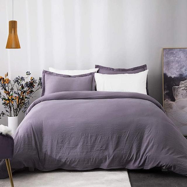 Bedsure King Size Duvet Cover Set with Zipper Closure, Washed Process Microfiber - Ultra Soft King Size(104x90 inches) -3 Pieces (1 Duvet Cover + 2 Pillow Shams), Grayish Purple