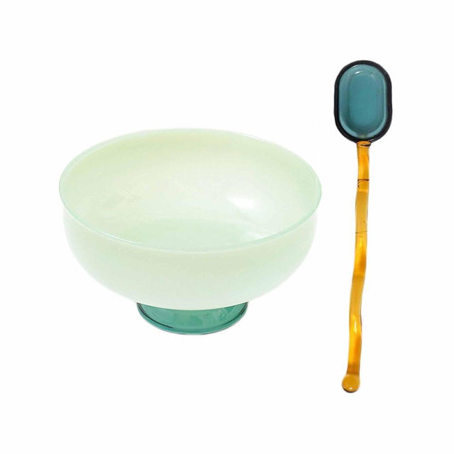 TMXAOK Glass Dessert Bowls with Spoon Candy Color Ice Cream Fruit Snack Candy Yogurt Small Bowls Set Colorful Cocktail Beverage Stirring Spoons for Cafe Wedding Holiday Party (Cyan)