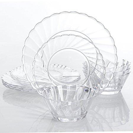 Gibson Home Estelle 12-Piece Dinnerware Set, Round, Clear, Acrylic, Service for 4; Includes: 4 Dinner Plates, 4 Dessert Plates, and 4 Bowls Dishwasher Safe Top Rack