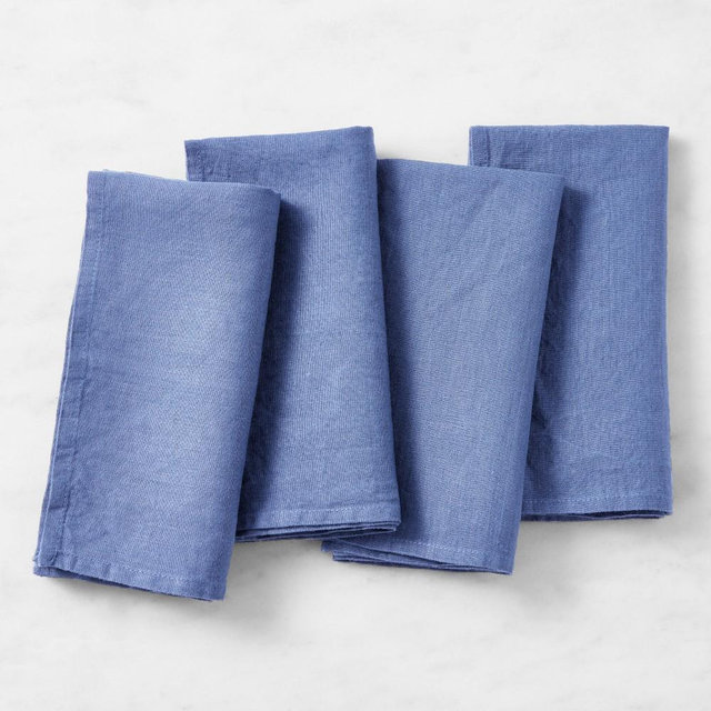 Italian Washed Linen Napkins, Set of 8, Blue