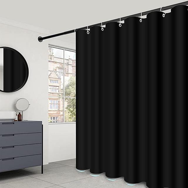LLSCL Fabric Shower Curtain Liner with Bottom Counterweight , Waterproof Hotel Quality, 72 x 72 Machine Washable (Black)