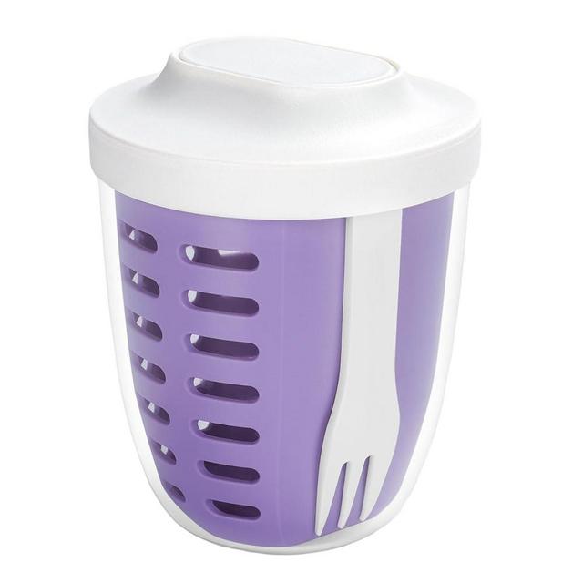 Luiruey Fruit Salad Storage Cup With Lids and Fork, 20 Oz Plastic Airtight Fruit Storage Containers for fridge with BPA-Free, Leak-Proof, Reusable for Office,Party,Travel. (purple)