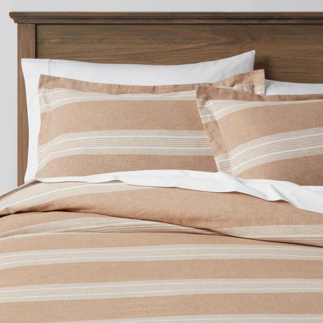 King Chambray Yarn Dye Stripe Duvet & Sham Set Brown - Threshold™