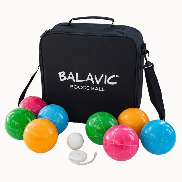 BALAVIC 100mm Resin Bocce Ball Set Multicolor Balls w Pallino, Carry Bag, Measuring Tape - Perfect for Backyard, Beach, Parties, Lawn Games with Families & Friends, 2-8 Players Entertainment