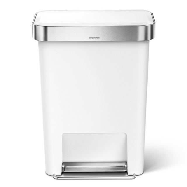 simplehuman 45L Rectangular Liner Rim Plastic Step Trash Can White