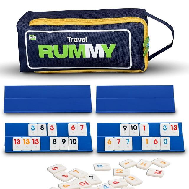 Point Games Classic Mini Rummy Game Set with 4 Exclusive Folding Playing Racks in Super Durable Travel Bag, for 2-4 Players Great Gift for Adults and Kids