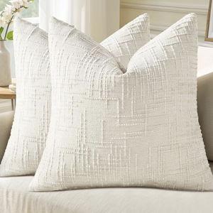 decorUhome Summer Cream White Chenille Euro Sham Throw Pillow Covers 22x22 Set of 2 Textured Soft Cozy Slubby Couch Pillow Covers Modern Farmhouse Boho Decorative Pillow Cases for Bed Sofa Living Room